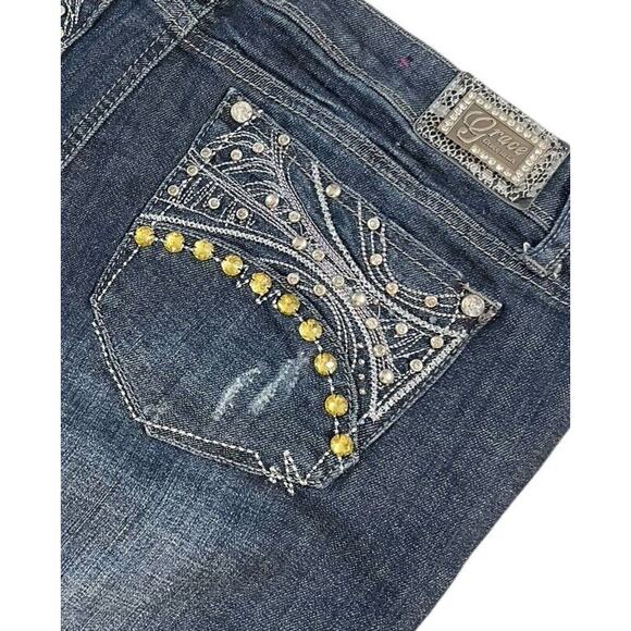 Grace in LA Boot Cut Jeans Womens Sz 36 Embroidered Sequin Denim - Picture 9 of 14